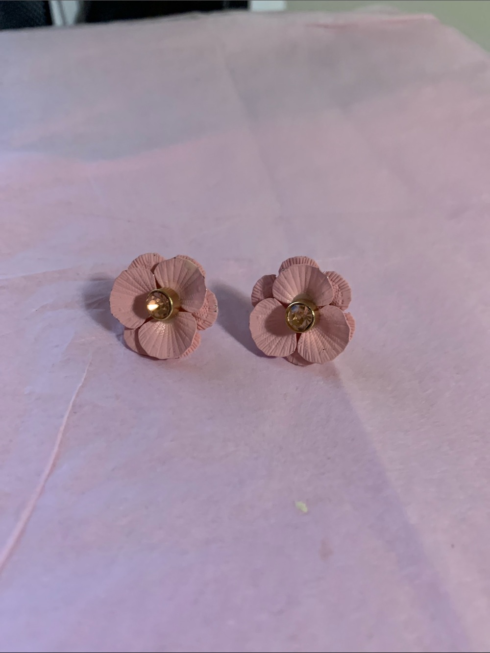 Pink Floral Stud Earrings with Gold Accent